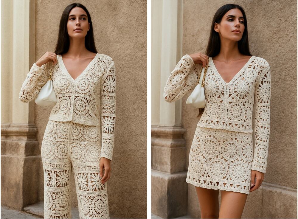 MSRP: $125 | ✨ AZ 3-Piece Crochet Boho Set – Top, Pants & Skirt | Size S/M ✨